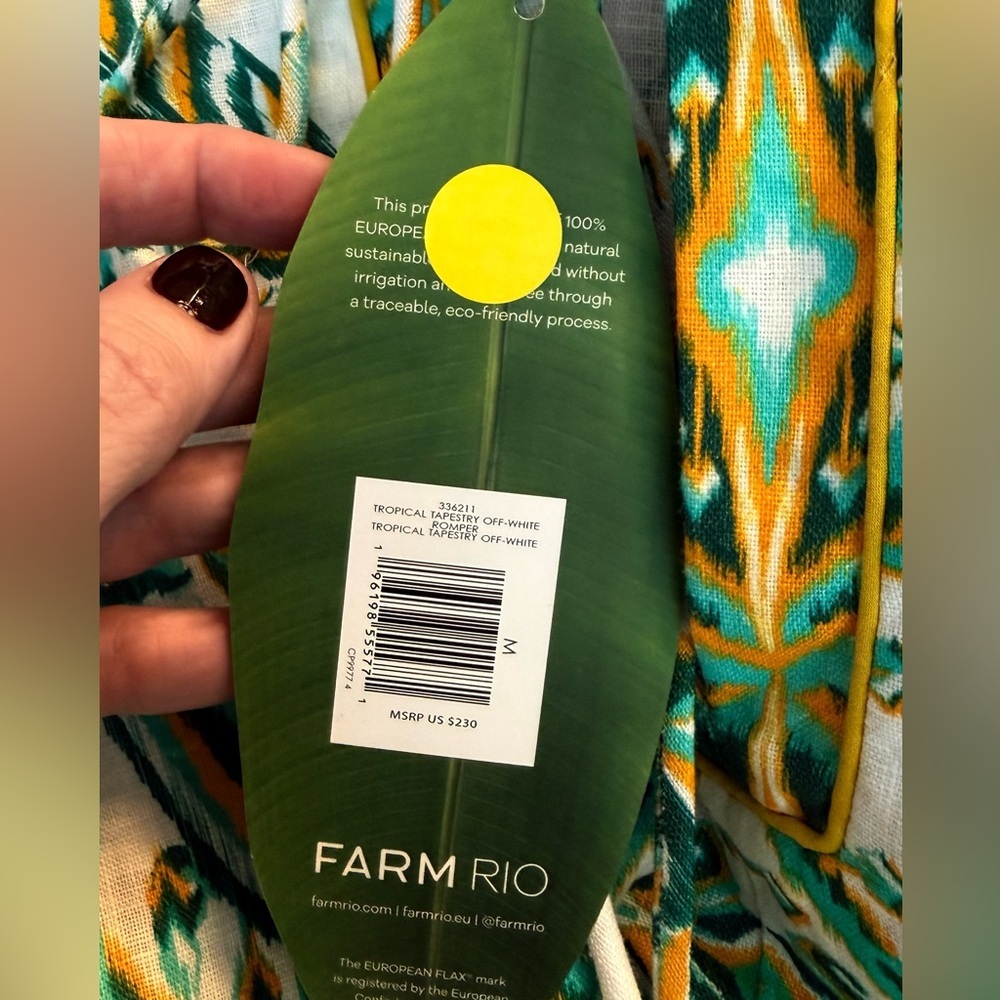 Farm Rio Tropical Tapestry Boho Linen Resort Romper size M NWT - Picture 7 of 7
